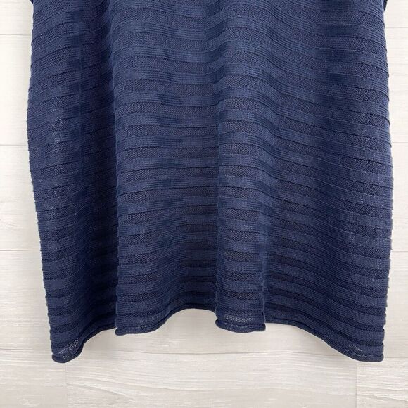 Eskandar Kaftan Poncho OS Linen Lagenlook Sweater Tunic Top Handloomed Knit Blue - Picture 4 of 11